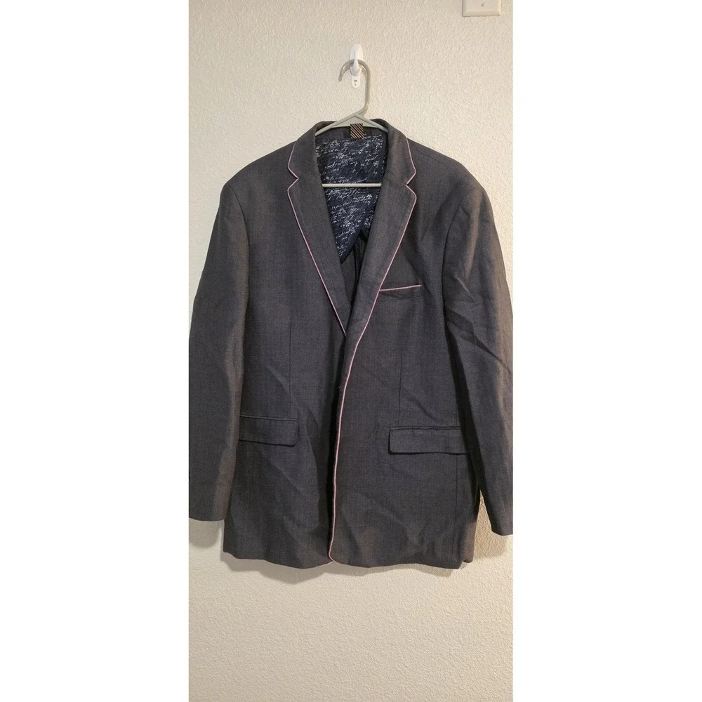1 Like No Other Blazer Sport Coat Mens 48L Gray‎ Linen Cotton Herringbone Long